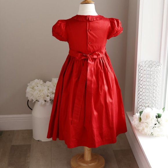 Red Dupioni Silk Dress Girls STUNNING Luli & Me Special Occasion Like New - Picture 4 of 5